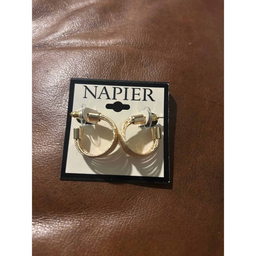 Napier Gold Tone Multi Strand Mesh Hoop Earrings Post Back New